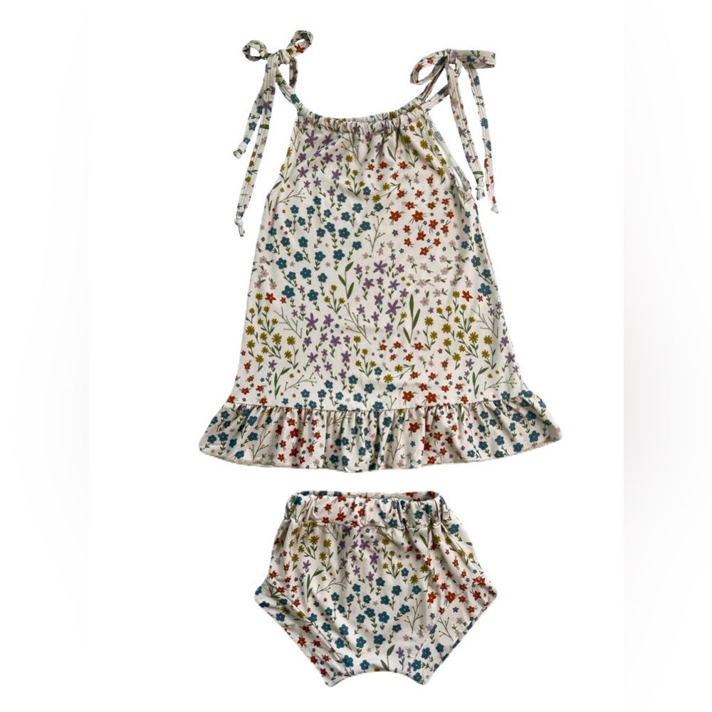 Little Eyes Bamboo Flower Child Tie-Strap Dress & Bummies Set